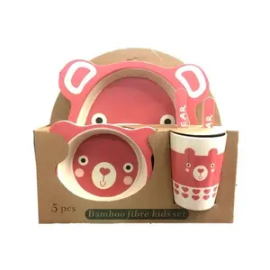 Vendita calda Per Bambini Da Pranzo Piatto di Set di 5 pcs di Bambù Piatti Per Bambini Set di Posate