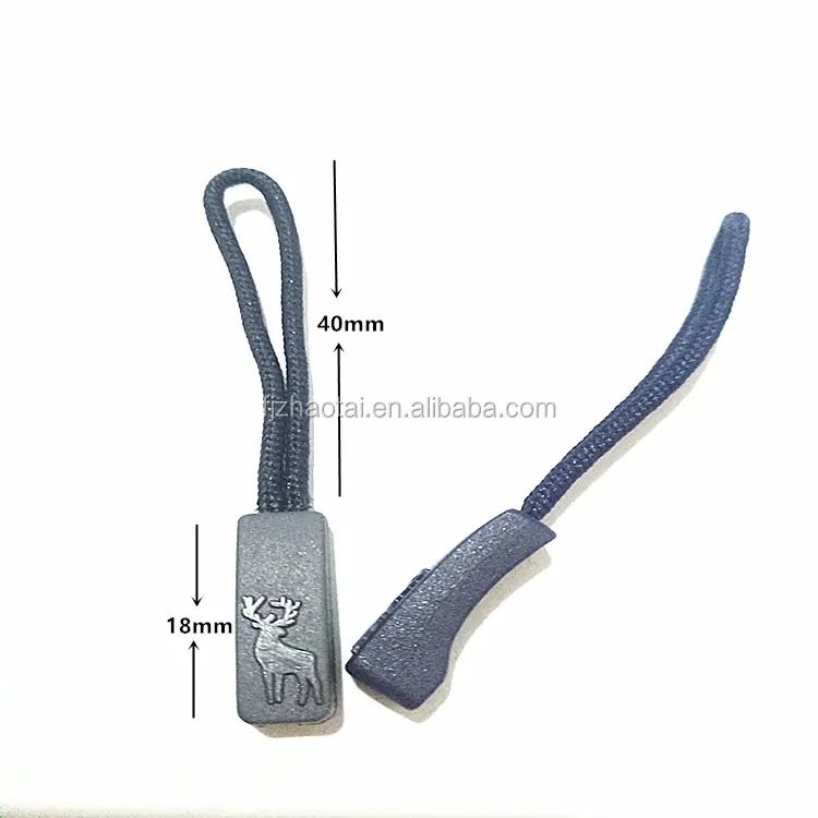 Fancy custom bag accessory u shape decorative plastic zipper pull cord design pvc resin string zipper puller for backpack