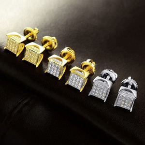 <span class=keywords><strong>Pendientes</strong></span> de Botón Cuadrados de Circonita Estilo Hip Hop para Hombre, Chapados en Oro de 14k, con Diseño Africano, para Bebés - Product Image 4