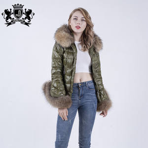 Nuevo estilo europeo Anti-shrink ultra Light Down Coat Big <span class=keywords><strong>Raccoon</strong></span> Fur <span class=keywords><strong>Cuff</strong></span> Design Down Parka Jacket - Product Image 5