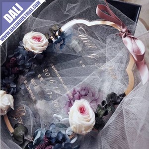 Indiano Oro Specchio Inciso Vetro Trasparente Acrilico Nero Inviti di Nozze Con La Scatola - Product Image 6