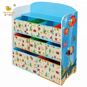 Wooden Kid Toy Storage Shelf Toy Organizer Shelf With Fabric Bins