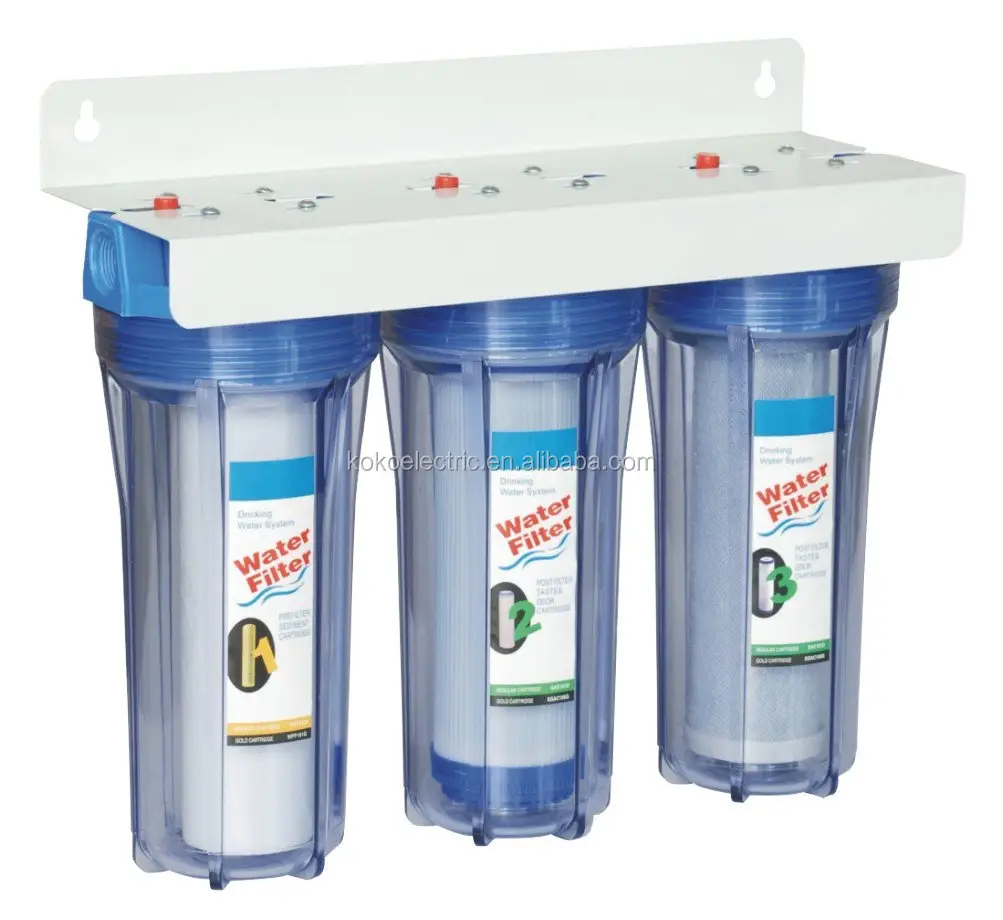 good triple filtration water filters PP+CTO+GAC with steel bracket ,wrench ,colour boxs