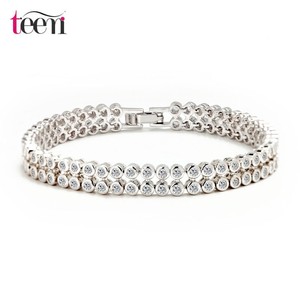 Teemi al por mayor 2015 de calidad superior de lujo 2 Filas redondos blancos cúbicos joyería de <span class=keywords><strong>la</strong></span> boda de los brazaletes de ten - Product Image 1