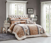 Mewah 100% Polyester Biasa Flanel Selimut 7 Pcs Set dengan Motif Bunga