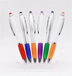 לבן לוגו מותאם אישית זול פלסטיק צינור לחץ מודפס קלאסי ריק כדור עטים עם stylus