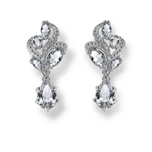 Boucles d'oreilles en cristal de zircone cubique EP263, 1 pièce, bijoux de mariage en forme de goutte d'eau en forme de fleur