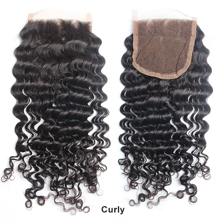 wholesale hair extension 100% natural human black straight deep wave virgin remy 4x4 silk base lace closure russian hair