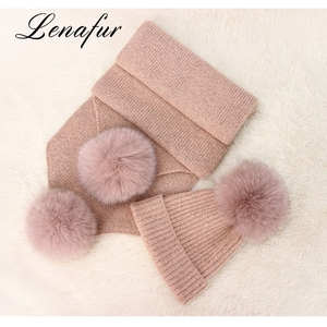 Winter wool hats with leather Fox pompom balls cashmere blends made North hats - Product Image 6