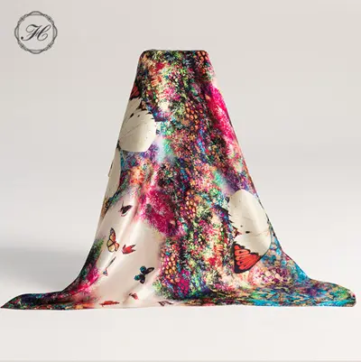 Lady art work custom-made digital print 100% silk scarf shawl
