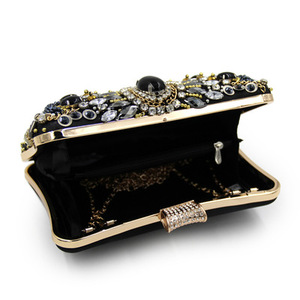 Borsa di lusso di seta di simulazione borse da donna con perline di cristallo nero <span class=keywords><strong>pochette</strong></span> da sera con diamanti di alta qualità 2023 - Product Image 4