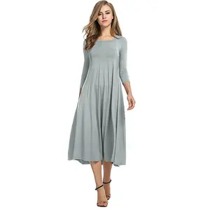 High Quality Wholesale Cheap Vintage Casual Loose Solid Long Draped Casual Summer Dresses Women