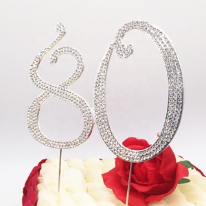 Decoración para <span class=keywords><strong>Pastel</strong></span> de <span class=keywords><strong>Cumpleaños</strong></span>, Número 80 de Metal Plateado, Adornos de Cristal para <span class=keywords><strong>Pastel</strong></span> de <span class=keywords><strong>Cumpleaños</strong></span> - Product Image 3