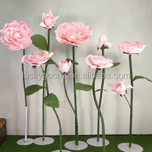 LF549 açık pembe dekoratif yapay kağıt çiçek sapı toptan