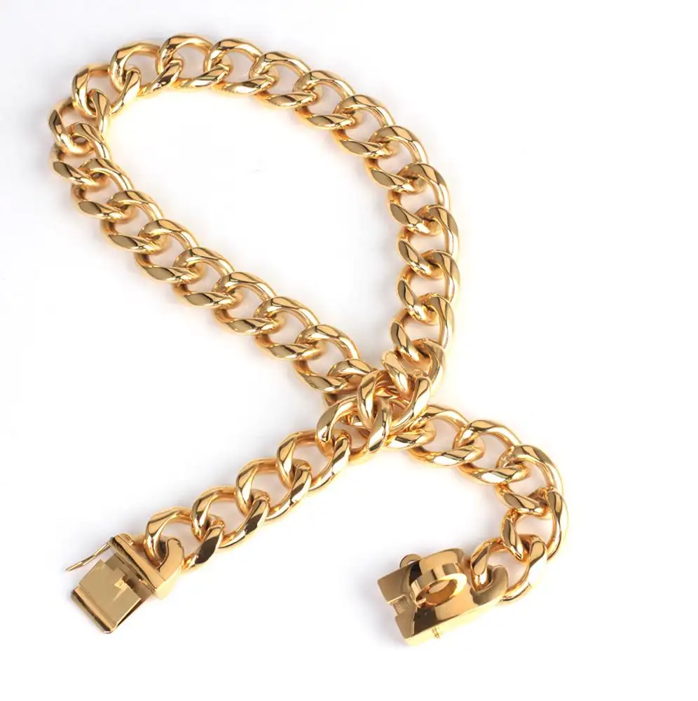 20mm Strong Gold Stainless Steel Choker Dog Pet Chain Collars Necklace With Buckle