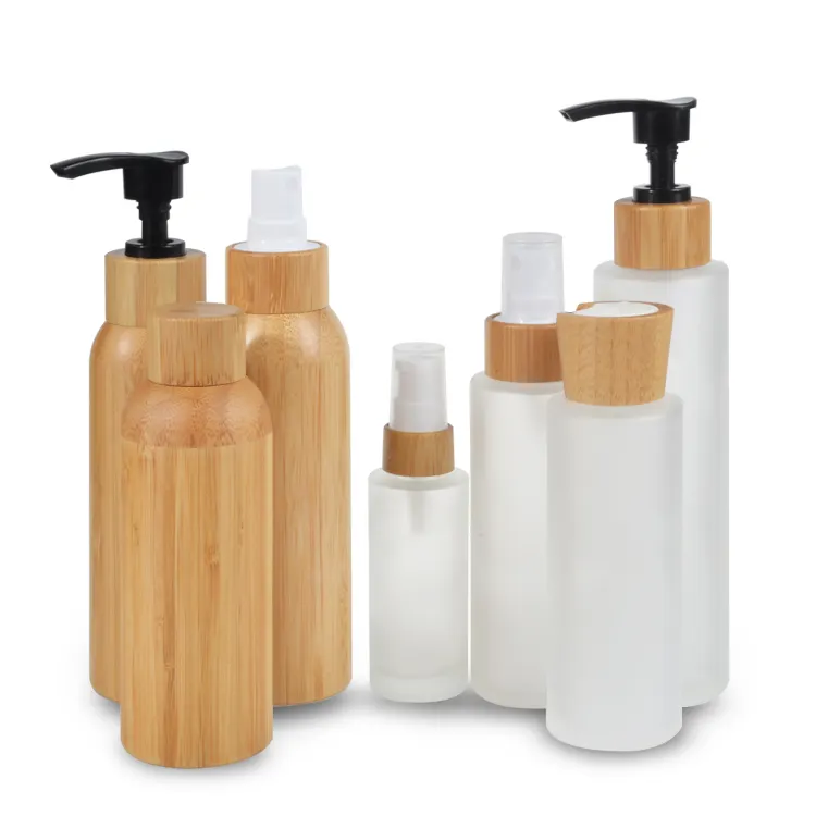 250ml 500ml bouteilles de shampooing bambou 30ml 50ml 100ml bouteille de lotion en bambou émulsion de sérum bouteille en plastique en verre cosmétique avec pompe