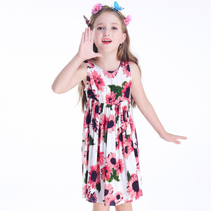 2019 Elegante semplicità sole capretti della stampa del fiore di disegno ultime giardino per bambini spiaggia di stile di vacanza vestito per la ragazza - Product Image 3