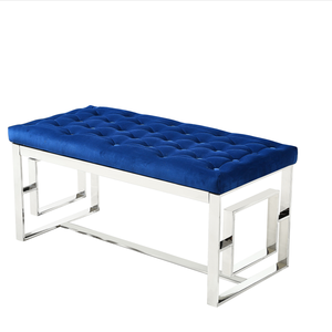 Living Room Sofa Set <strong>Velvet</strong> Pouf <strong>Footstool</strong> Ottoman Bench Tufted Navy <strong>Blue</strong> <strong>Velvet</strong> Bench with Gold Legs - Product Image 2