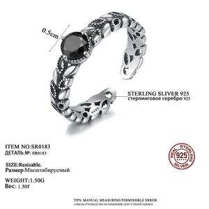 CZCITY retrò <span class=keywords><strong>925</strong></span> aperto a forma di foglia anello gioielli in <span class=keywords><strong>argento</strong></span> Sterling una dimensione Design ragazza anello nero per donna - Product Image 2