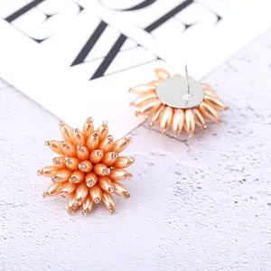 Anting-Anting Kancing Bunga Mutiara ABS Imitasi, Anting-Anting Kancing Bunga 3D Buatan Tangan, Perhiasan Modis 6 Warna