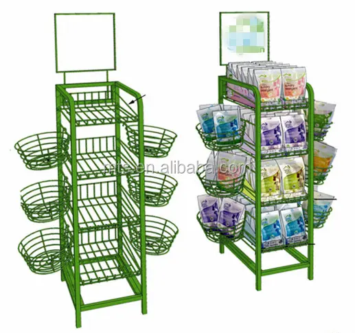 Promozionali In Metallo Display Filo Stand Supermercato Visualizzazione Cestino Cremagliera 4 Livello di Esposizione di Prodotti