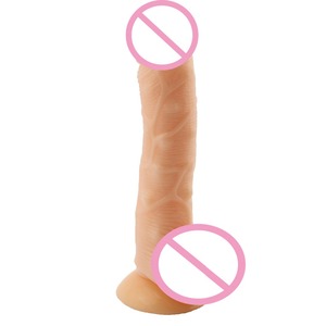 7,5 Inci Dildo Hitam Super Lembut Kulit Domba Seperti Hidup dengan Urat Terasa Kulit Asli Dildo Realistis dengan Cangkir Isap