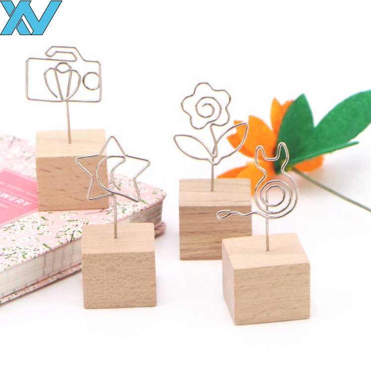 Europe Market Square Wooden base OEM designs metal memo holder clips