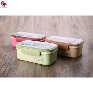 Plastic Twee Compartiment Lunchbox Met Pp Lepel Bento Box Met Lock Deksel