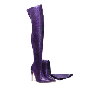 Botas femininas de salto stiletto, botas femininas sensuais anti-joelho, plus size 45