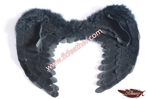 Negro Tela Del <span class=keywords><strong>Ala</strong></span> Del Ángel De Hadas Para Adultos Y Fuentes Del Partido de Halloween de Plumas de Pavo - Product Image 6