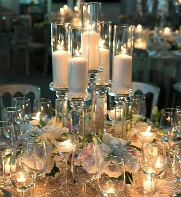 Bougeoir cylindre en cristal léger, photophore bon marché pour la décoration de Table centrale