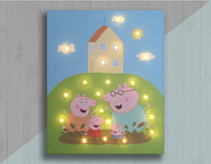 Familia del cerdo del Peppa fangoso Puddle luz iluminante lienzo - Product Image 1