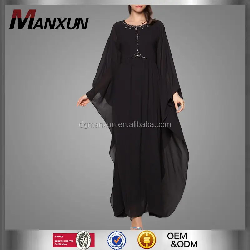 Designer Robe Caftan En Mousseline de Soie Dubaï Caftan Élégant Couleur Noire Musulman Jubah 2016 Longue Caftan