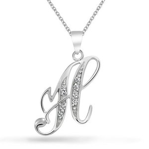 Venta de fábrica al por mayor 925 plata esterlina CZ cursiva inicial colgante letra alfabeto collar - Product Image 2
