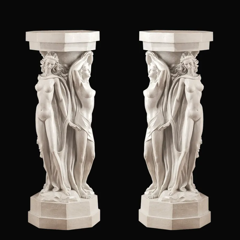 Uso casero de la decoración de mármol blanco tallado pedestal tres desnuda señora base de mármol
