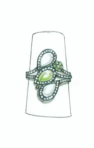 three diamond ring, women engagement ring, Asian style ring