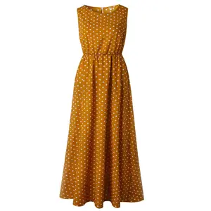 2020 d'été Femmes Robes Décontractées Maxi Longue Style Coréen À Pois Vintage Dames Robes Sans Manches Robe de vêtements