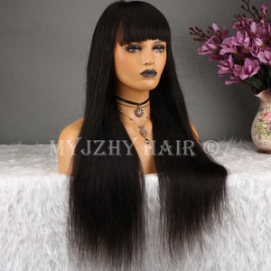 Venta al por mayor negro sedoso recto brasileño de la Virgen del pelo humano del frente del cordón pelucas con flequillo - Product Image 2