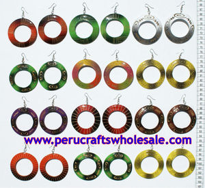 Pendientes de gota de moda redondos hechos a mano con ornamento peruano colorido joyería de estilo sudamericano - Product Image 2