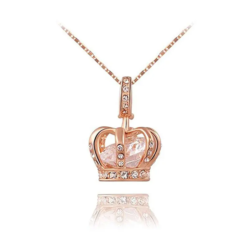 Jewelry Women Queen Crown Pendant Necklace with Crystals Best Gift for Girl Friend