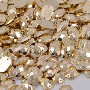 10*14mm Sewing Gold Rectangle Rhinestone Applique Sew On Crystal Stones Acrylic Strass For Clothes Apparel Crafts