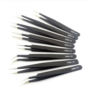 Pinzas ESD para pestañas de acero inoxidable negro ecológicas personalizadas de etiqueta privada para extensión de pestañas y pestañas de volumen - Product Image 1