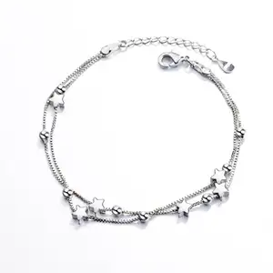 Fashion 2 row Star silver bracelet for girls womens