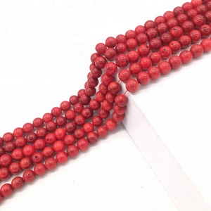 Perles de corail rouge naturel de bonne qualité, rondes, 6 mm, 8 mm, 10 mm - Product Image 1