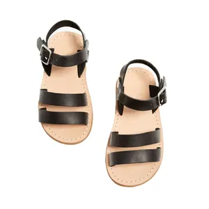 Zapatos planos de verano para bebés, sandalias minimalistas informales duraderas de cuero suave, color negro