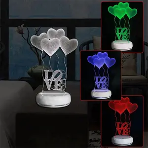 Cảm ứng loại bốn trái tim tình yêu 3D ánh sáng ban đêm bảy màu sắc Acrylic ánh sáng trực quan sứ cơ sở USB cung cấp điện LED đèn