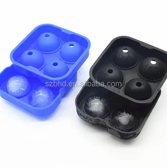 Bandeja de cubo de gelo de silicone, bandeja redonda em forma de bola, 4, de silicone, fabricante de bola de gelo