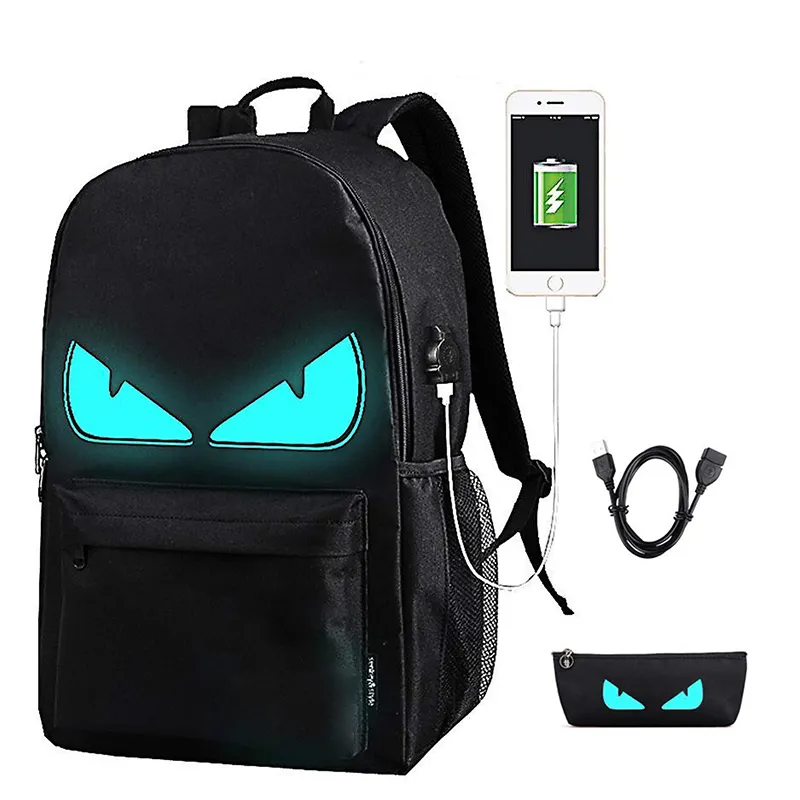 Lightweight luminous led light backpack flash bag laptop backpack with usb chargeing port