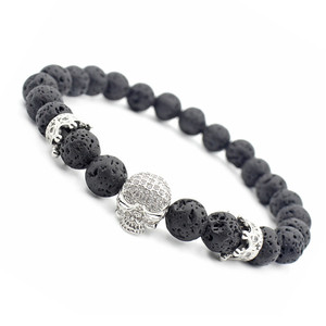 Bracelets en pierre Zircon, produits tendance pour hommes, breloque en forme <span class=keywords><strong>de</strong></span> crâne, <span class=keywords><strong>de</strong></span> pierre Zircon, avec perles volcaniques, gemme, 2018 - Product Image 2