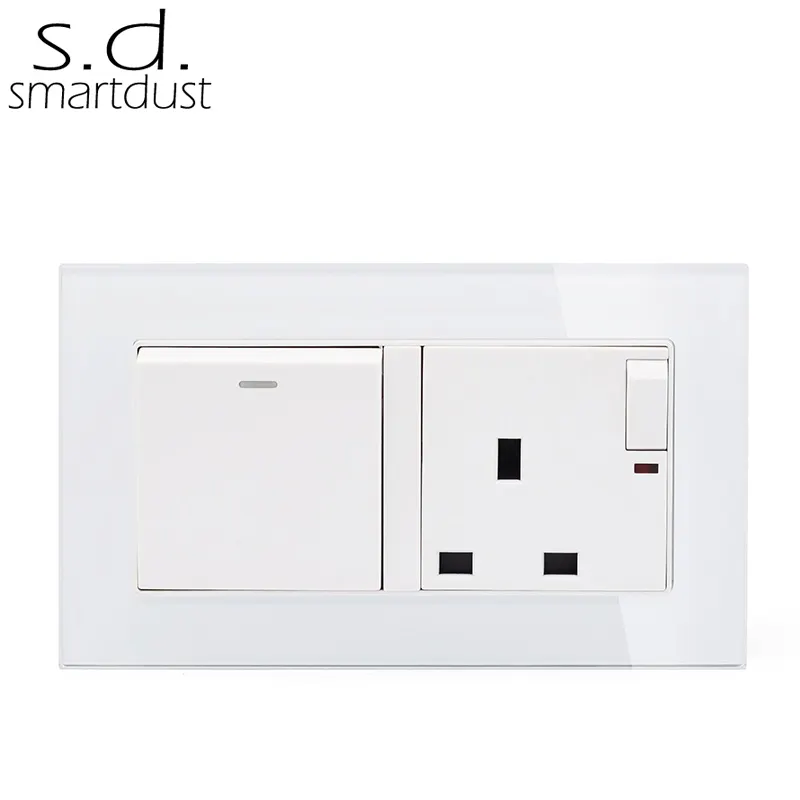 UK Standard Luxury Glass Panel Wall Socket With Switch Electrical Wall Switch Socket